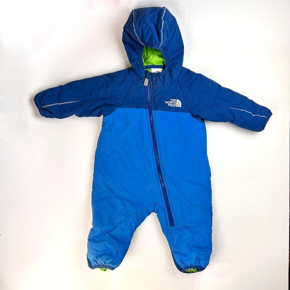 The North Face Infant Kid's Cozy Bunting One Piece, Blue & Green 3-6M, Snowsuit